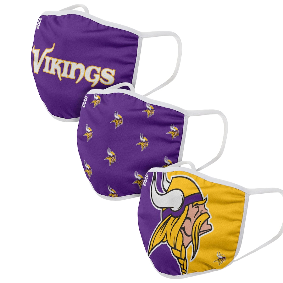  Minnesota Vikings Adult Face Covering 3-PackDust mask with filter